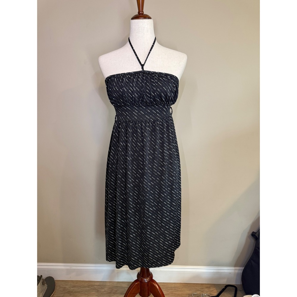 Charlotte Russe Black White Polka Dot Halter Midi Dress Empire Waist Small